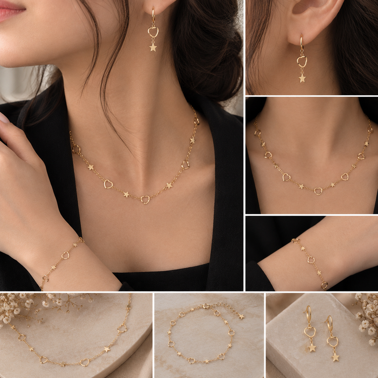 سرویس زنانه طلایی و نقره ای طرح طلا منیمال استیل و رنگ ثابت و ضد حساسیت